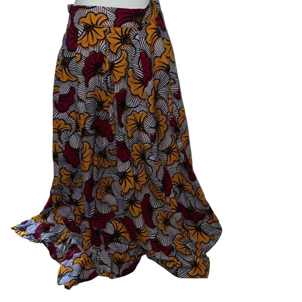 Francis + Benedict A-Line African Print Floral Maxi Skirt Pleated Sz L Large